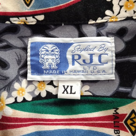 RJC Vintage Shirt Men's XL Multicolor Surf Boards Floral Button Hawaiian Pocket - Picture 9 of 12
